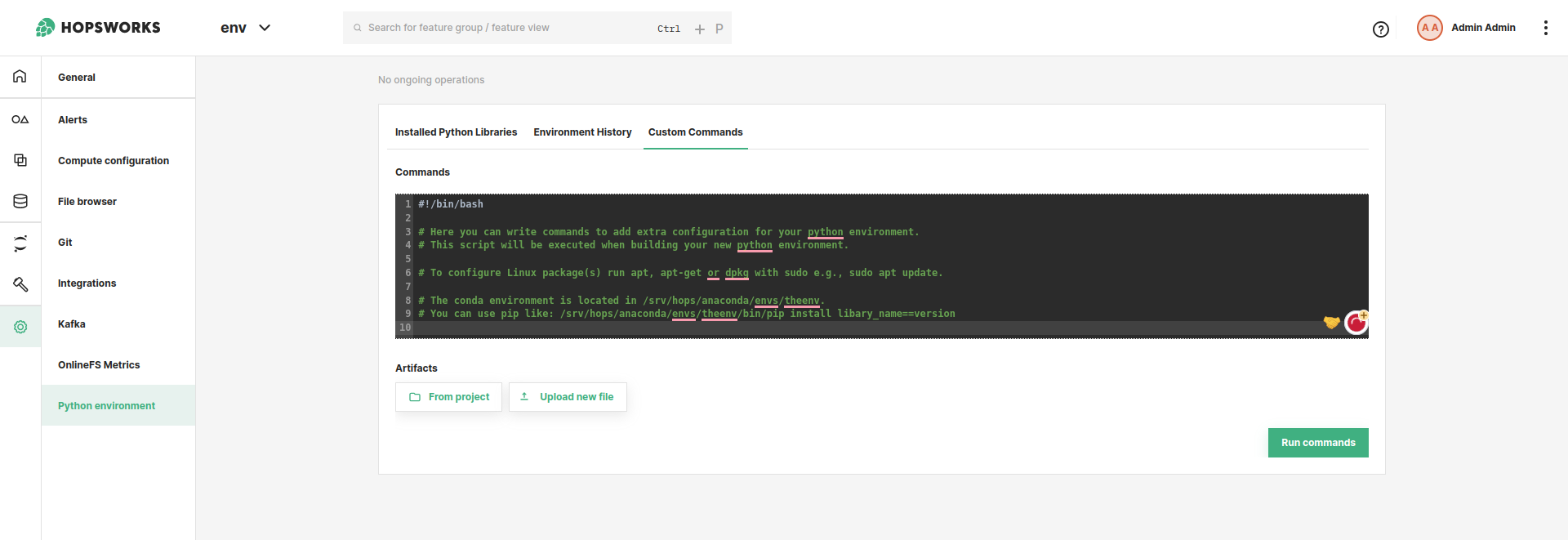 script and artifacts for custom commands.