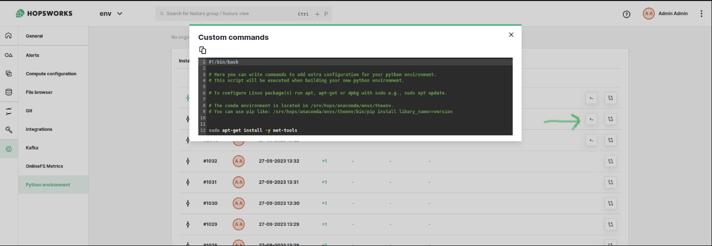 Review custom commands details from history.