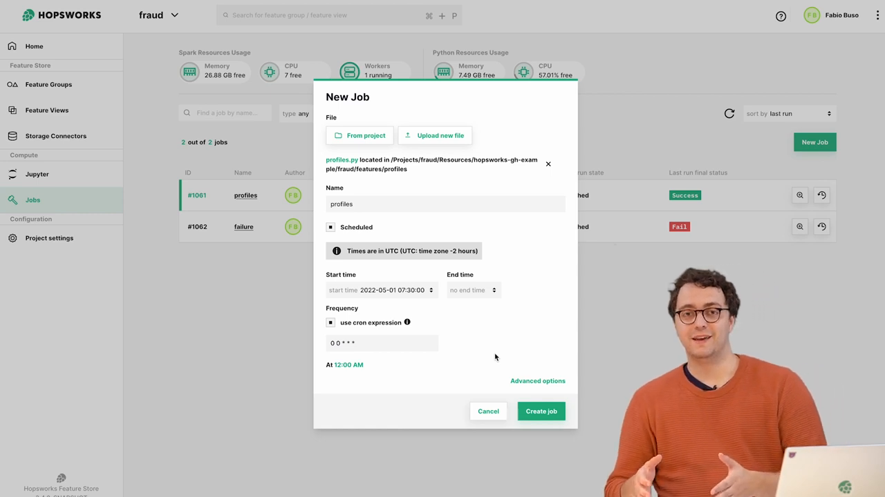 creating new job in Hopsworks